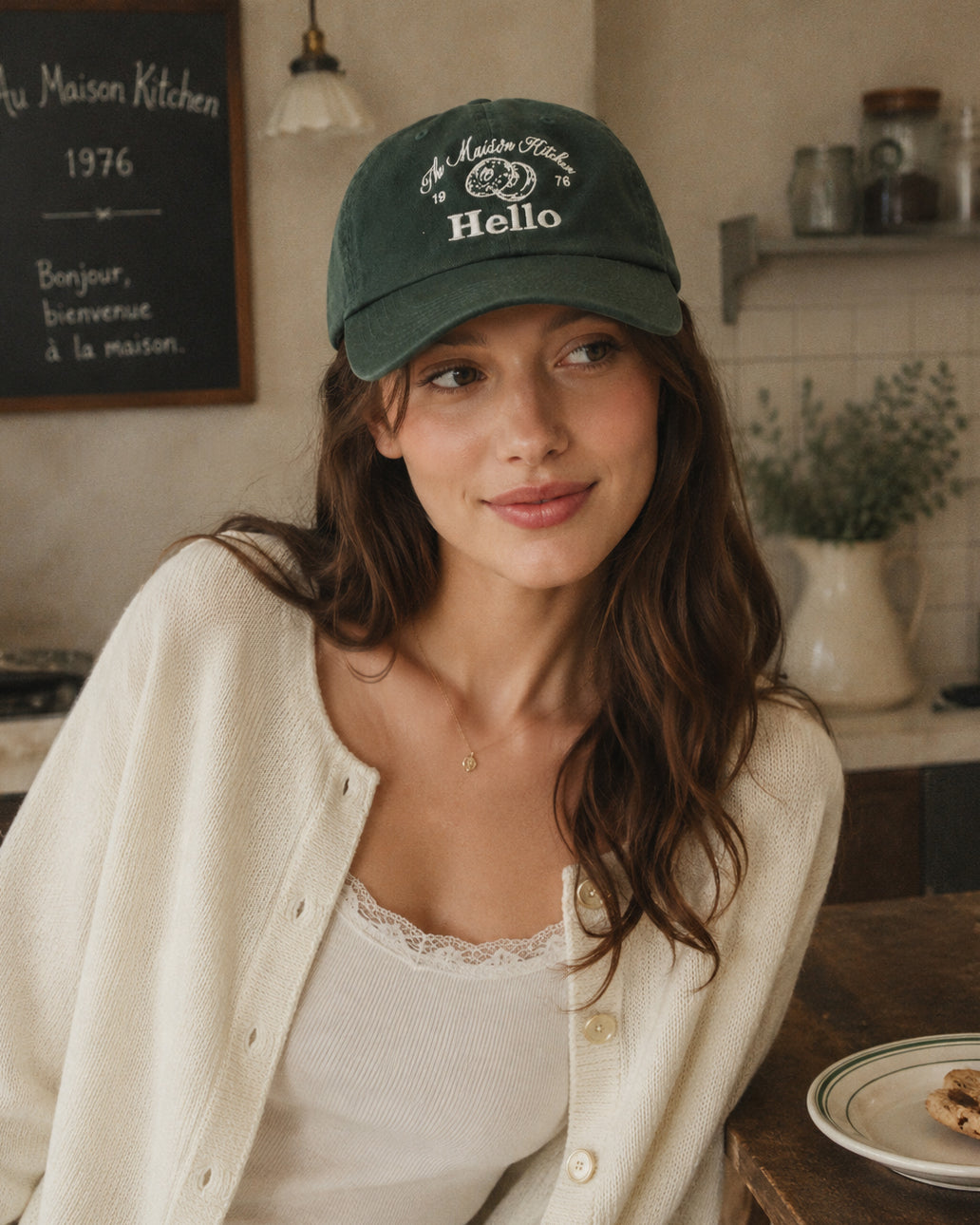The Maison Kitchen Hello Bagel Embroidered Cotton Dad Hat
