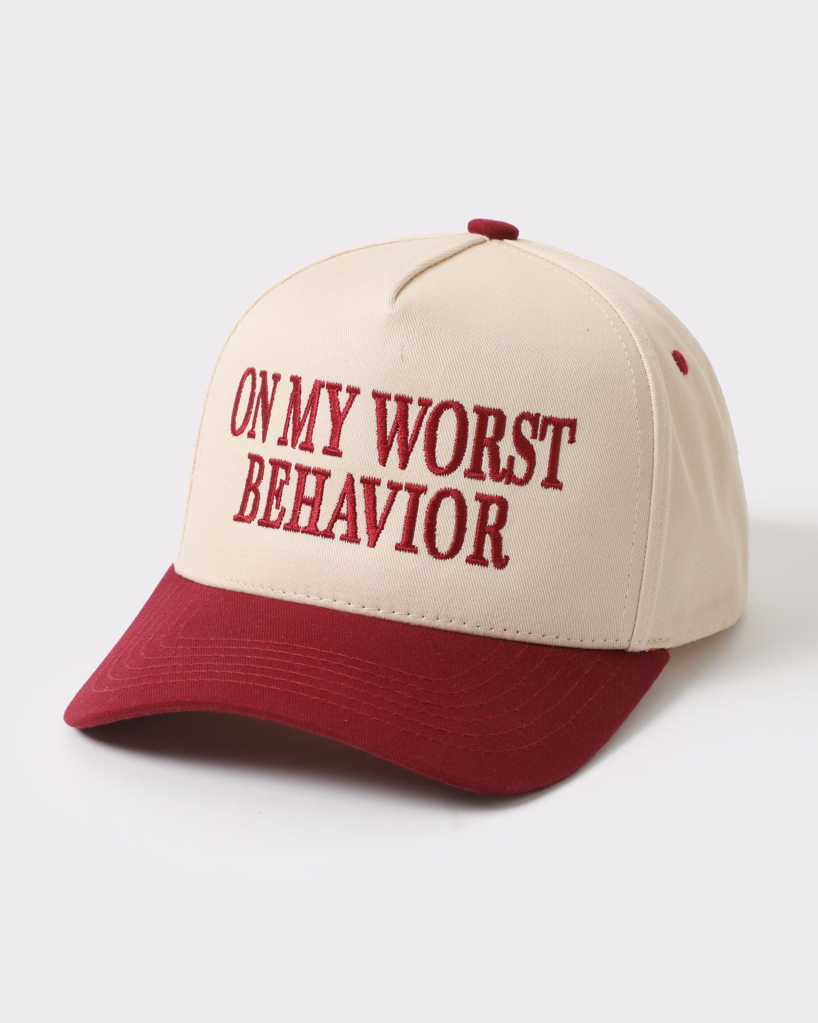 On My Worst Behavior Embroidered Two-Tone Cotton Cap