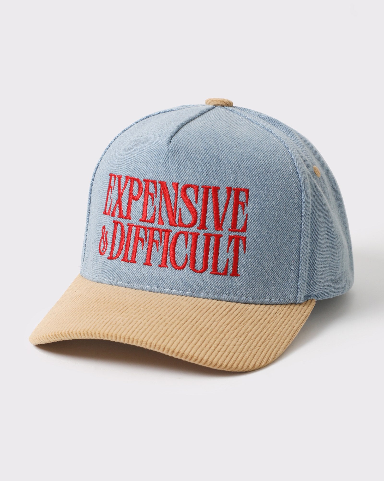 Expensive & Difficult Embroidered Denim Corduroy Cap