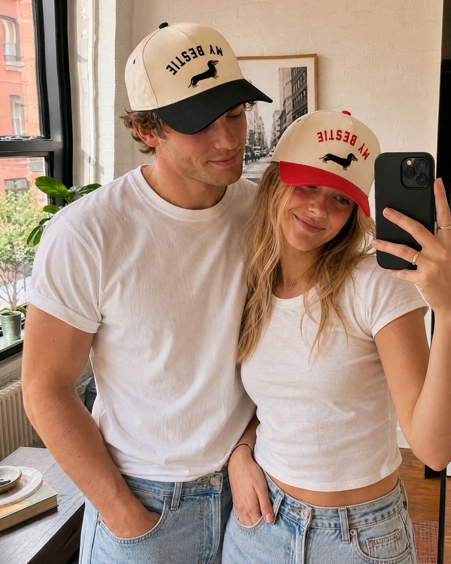 My Bestie Dachshund Embroidered Two-Tone Trucker Hat