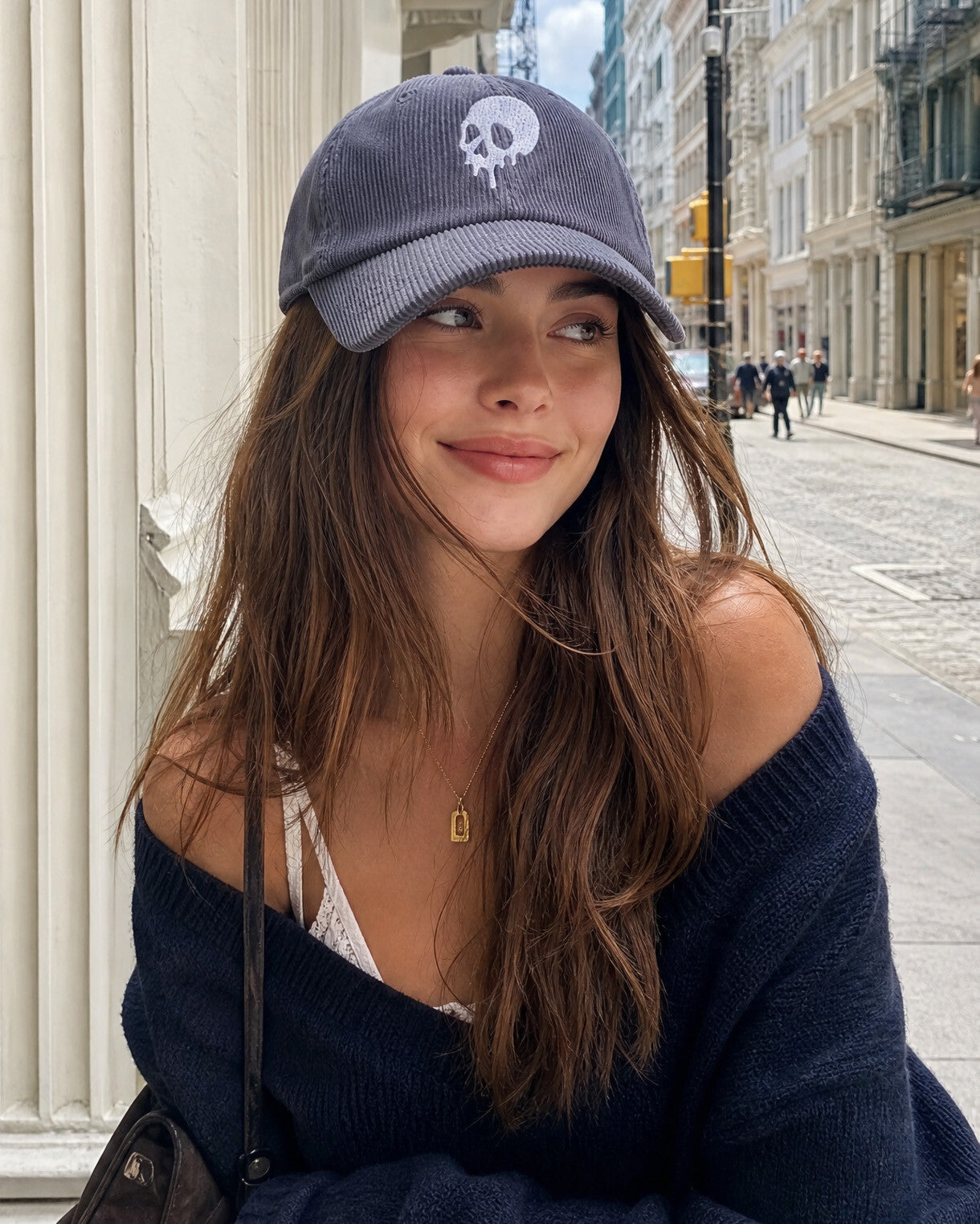 Skull Embroidered Corduroy Dad Hat