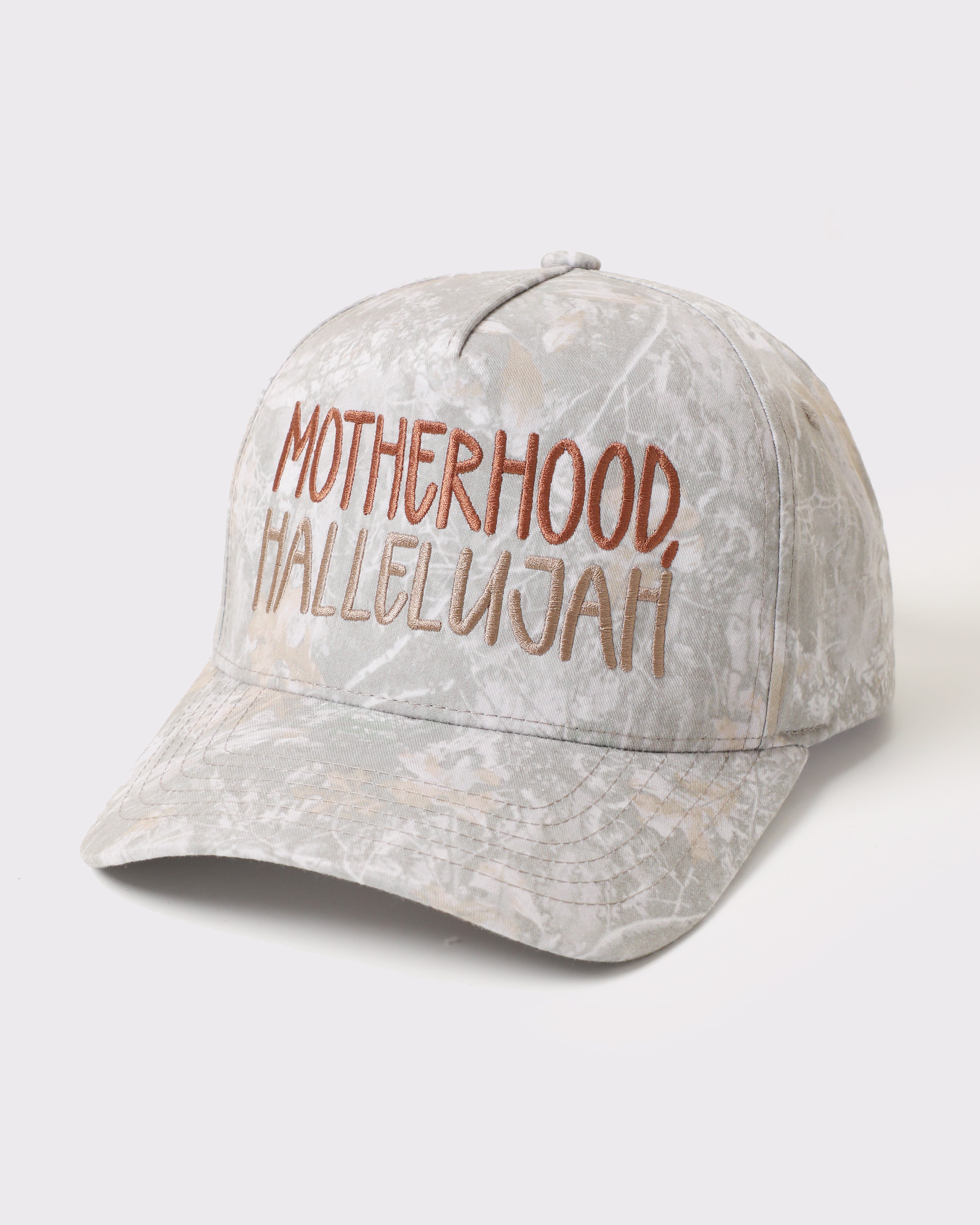 Motherhood Hallelujah Embroidered Camo Trucker Hat