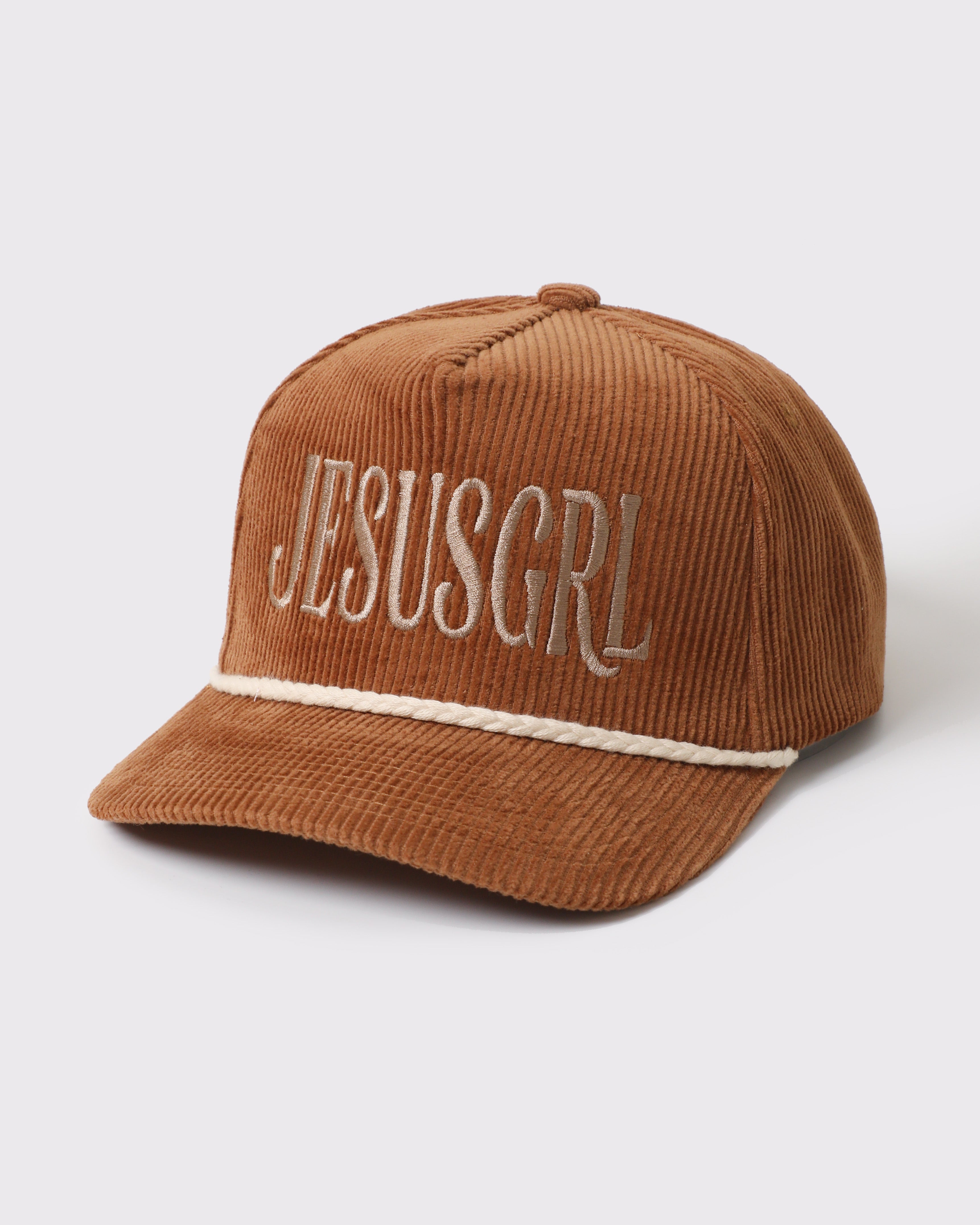 Jesus Girl Embroidered Corduroy Rope Trucker Hat