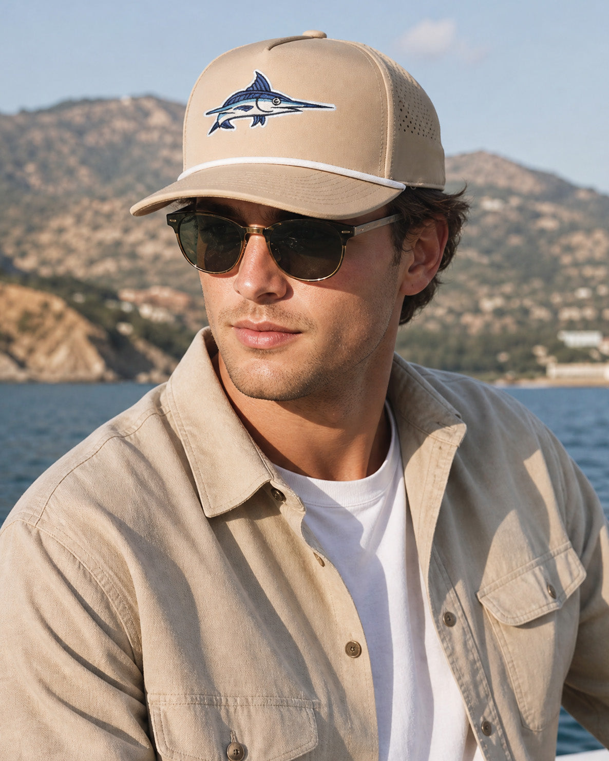 Blue Marlin Embroidered Performance Rope Trucker Hat