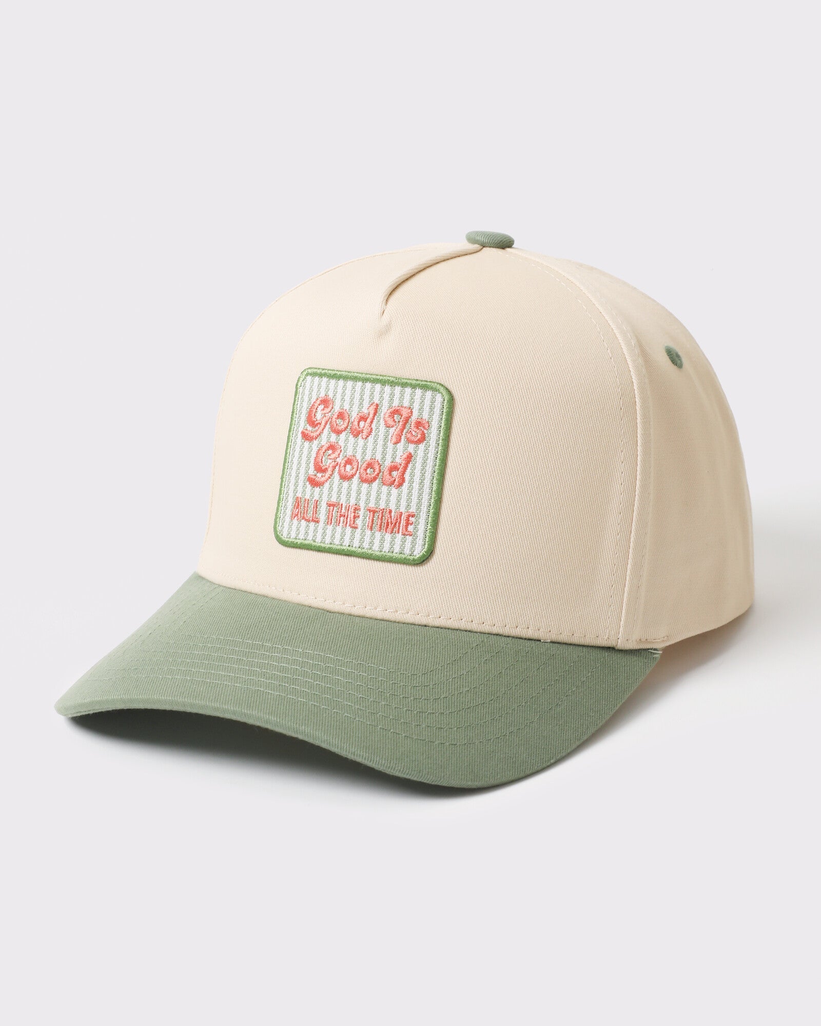 God Is Good All The Time two-tone trucker Sage