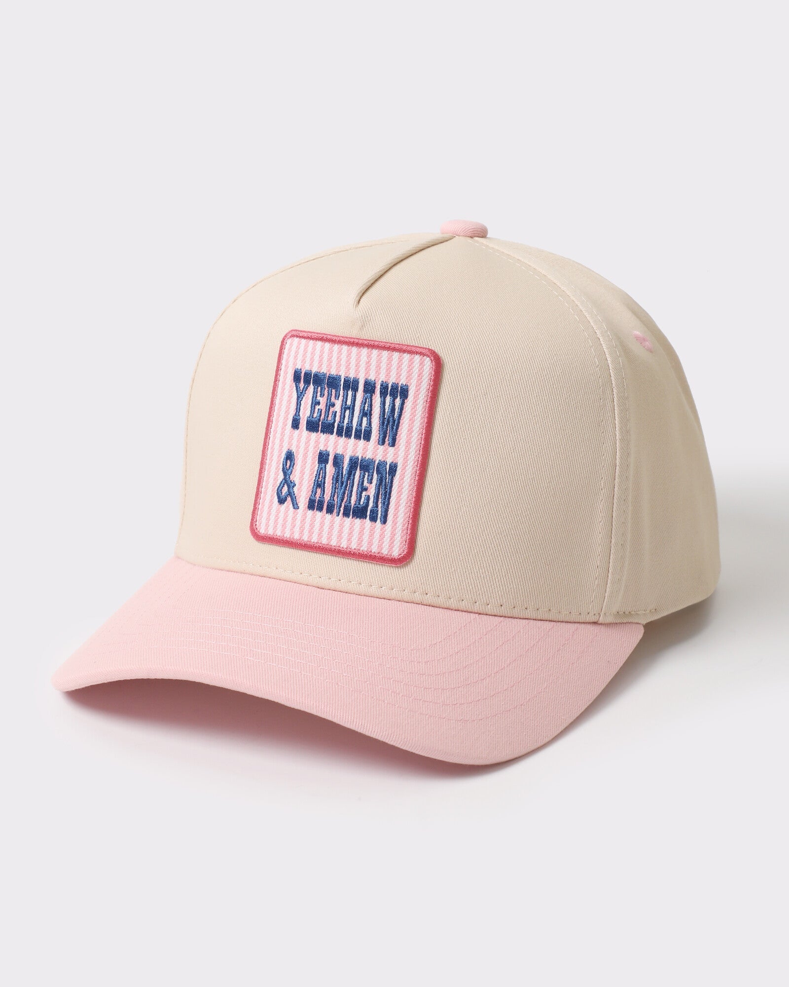 Yeehaw and Amen two-tone trucker Light Pink