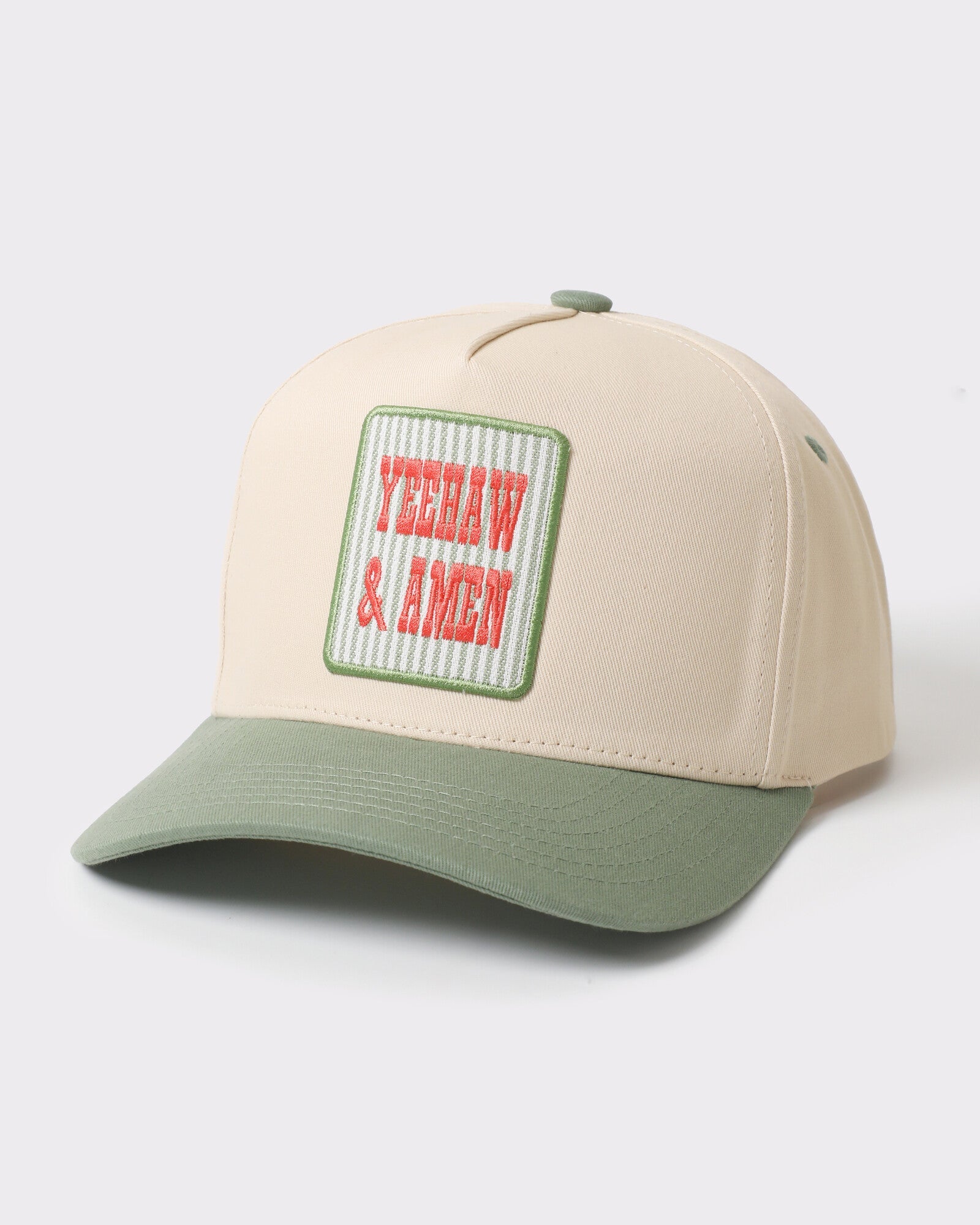 Yeehaw and Amen two-tone trucker Sage