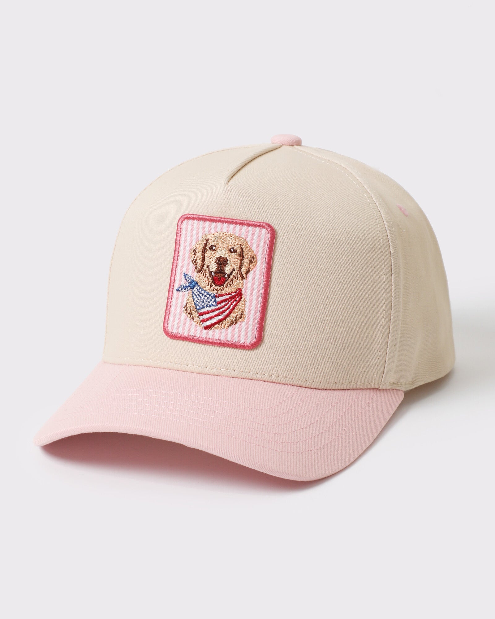 Patriotic Golden Retriever patch trucker Light Pink