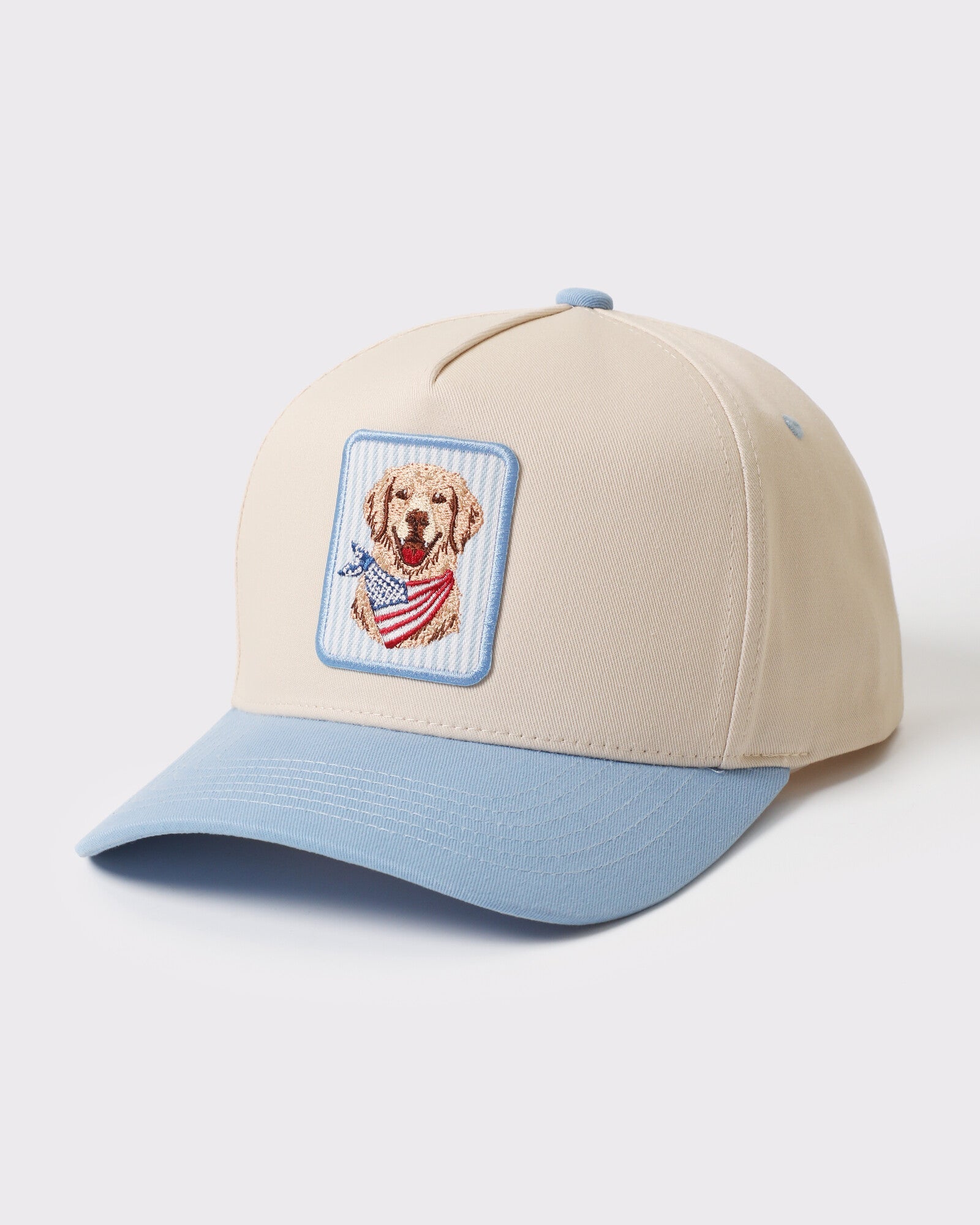 Patriotic Golden Retriever Patch Two-Tone Trucker Hat - Monster Artwork