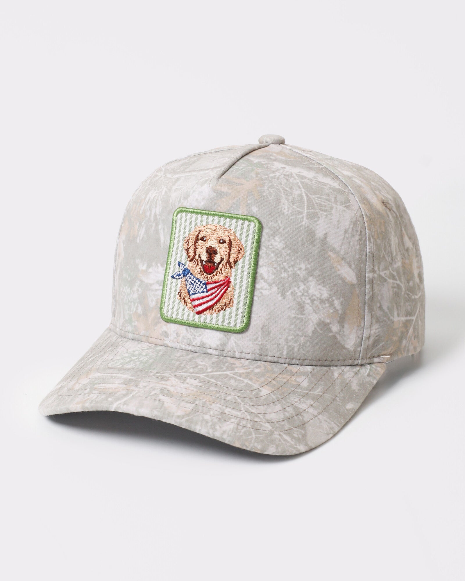 Patriotic Golden Retriever tie-dye trucker Light Camo