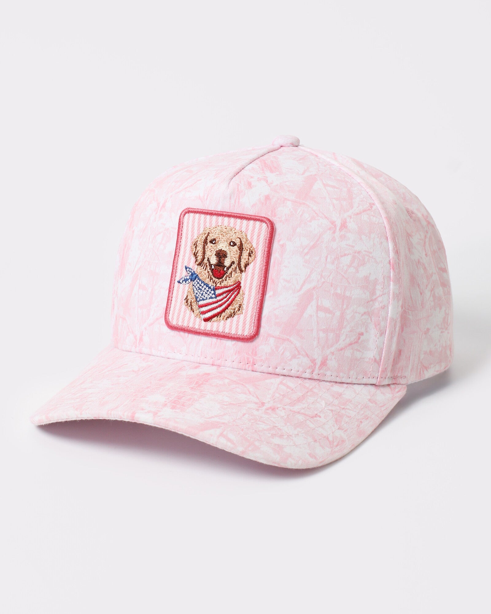 Patriotic Golden Retriever tie-dye trucker Pink Camo