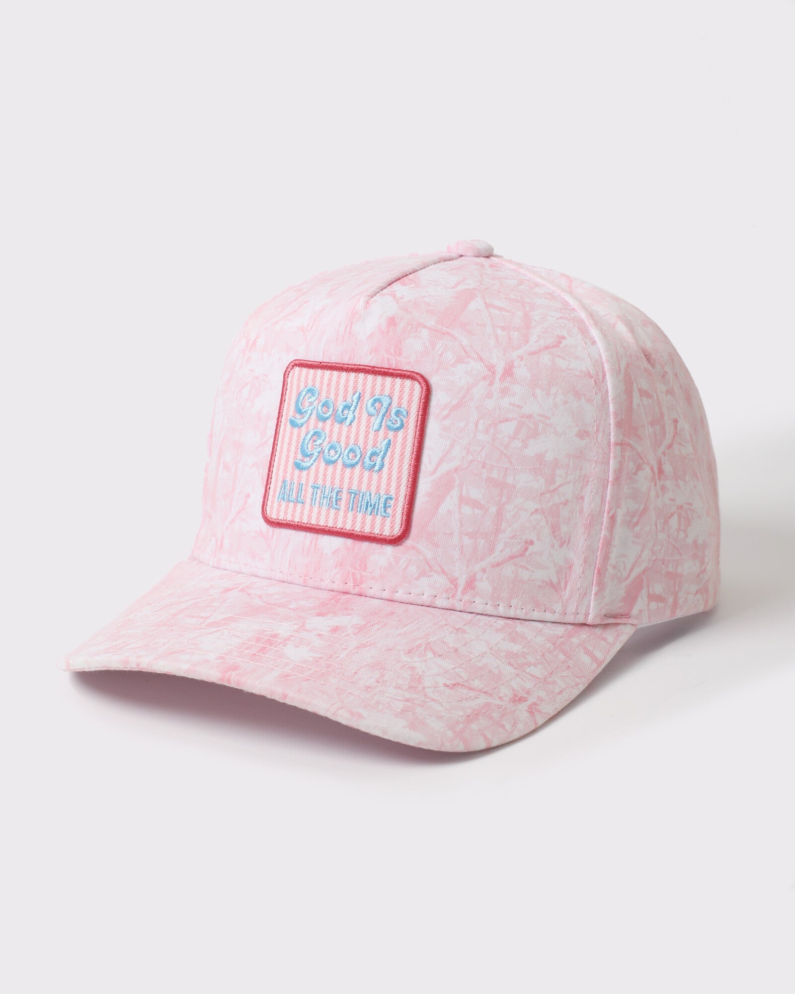 God Is Good All The Time tie-dye trucker Pink Camo
