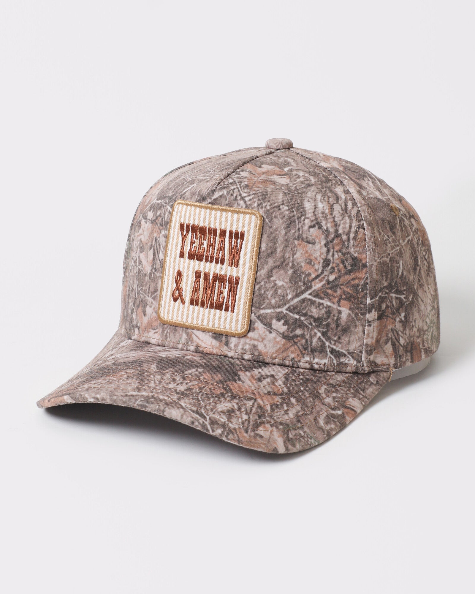 Yeehaw and Amen tie-dye trucker Dark Camo
