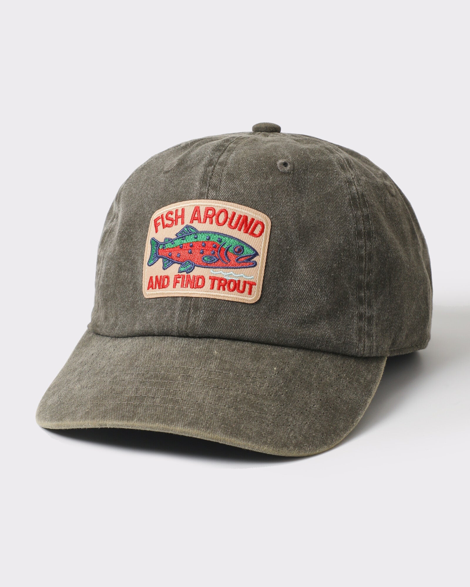 Fish Around And Find Trout patch dad hat Olive