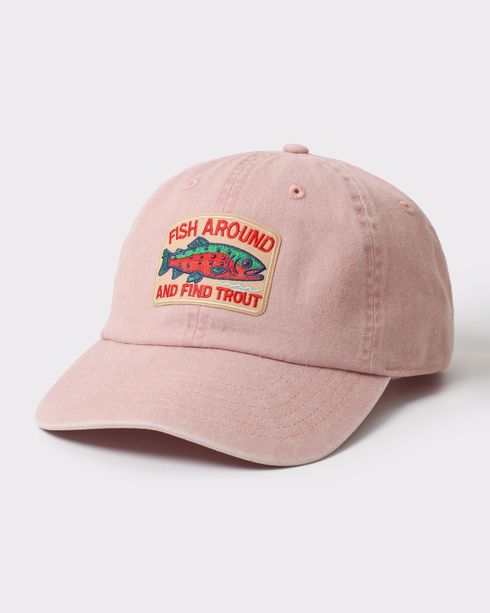 Fish Around And Find Trout patch dad hat Smoke Pink