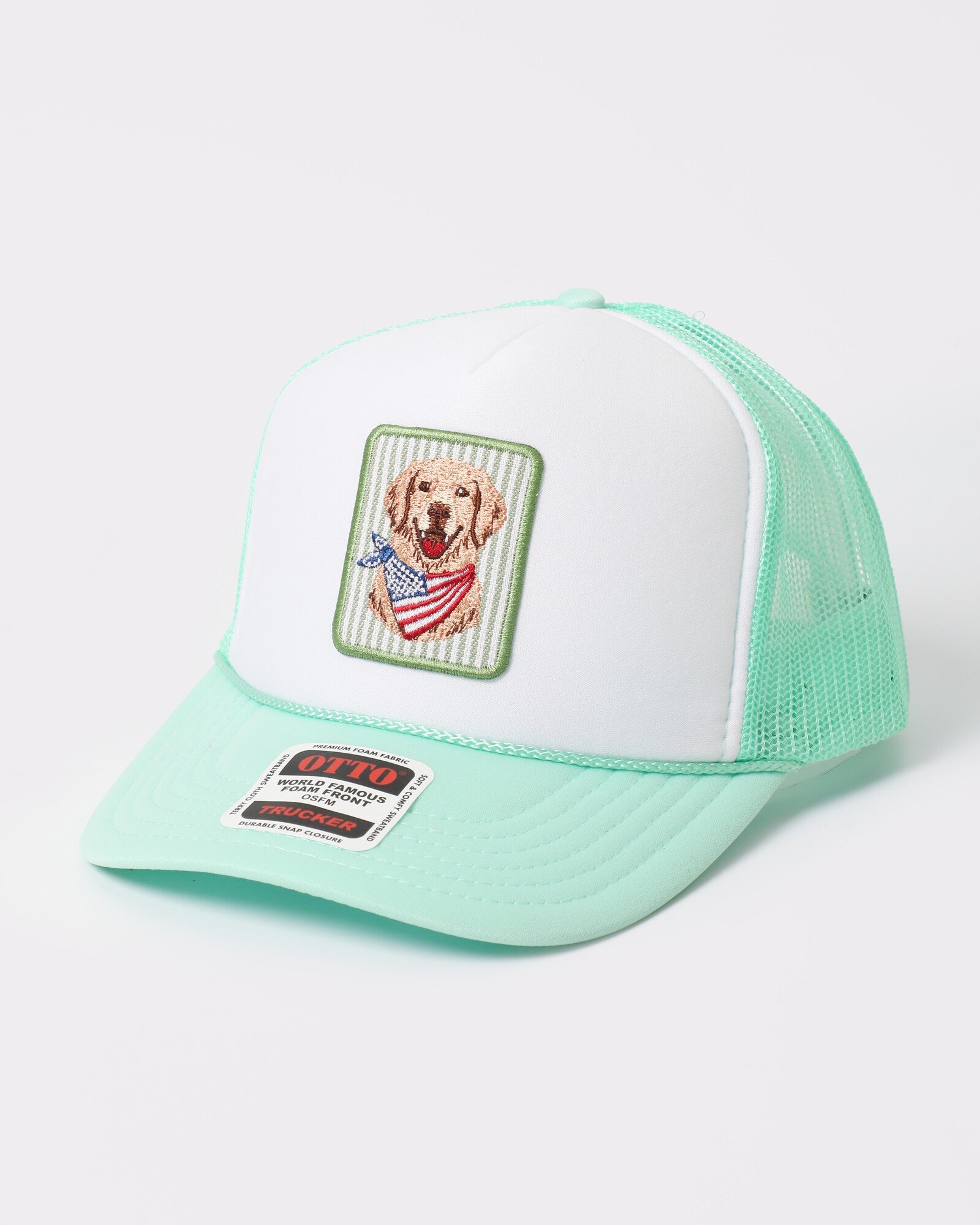 Patriotic Golden Retriever foam trucker Mint White