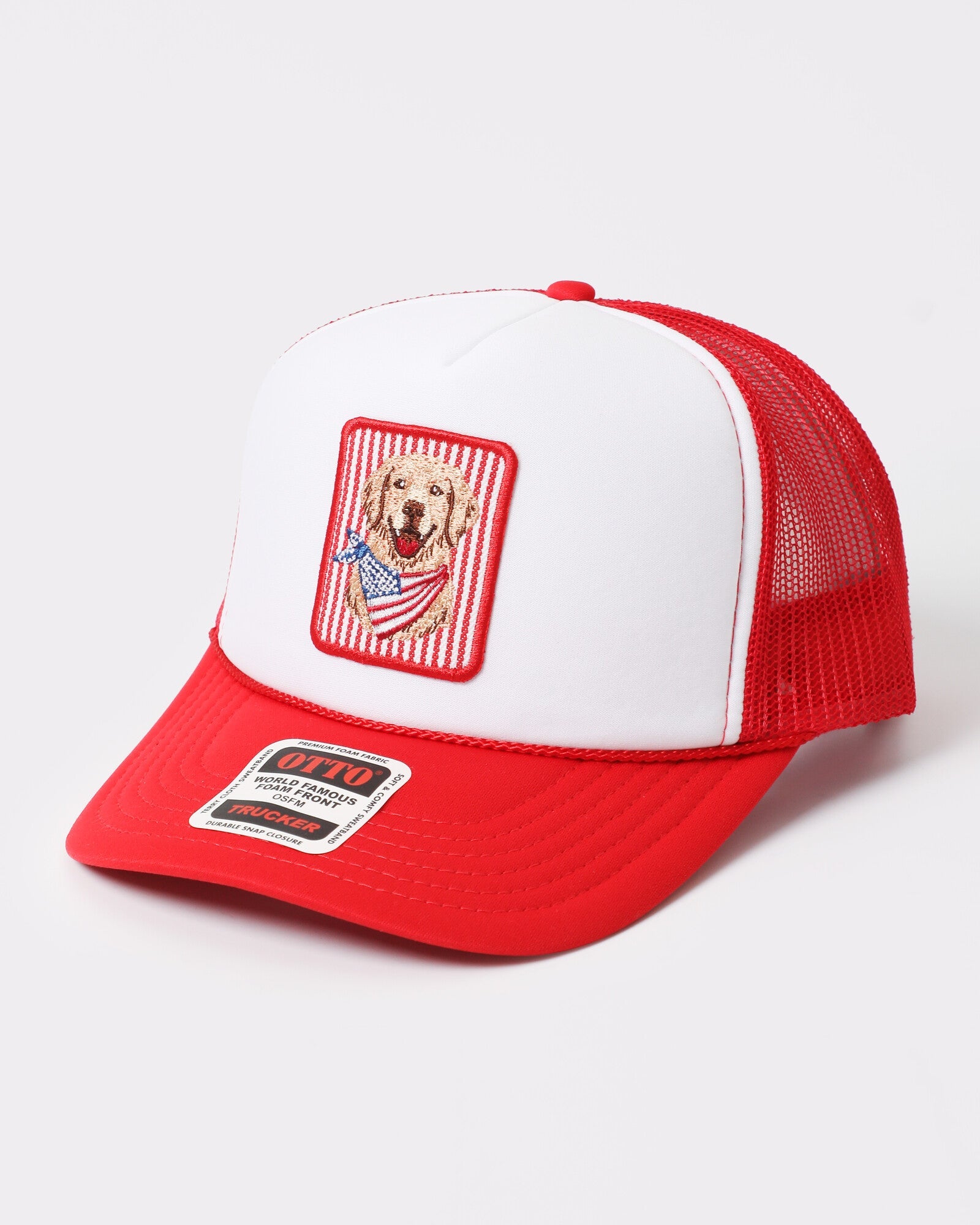 Patriotic Golden Retriever Patch Foam Trucker Hat - Monster Artwork