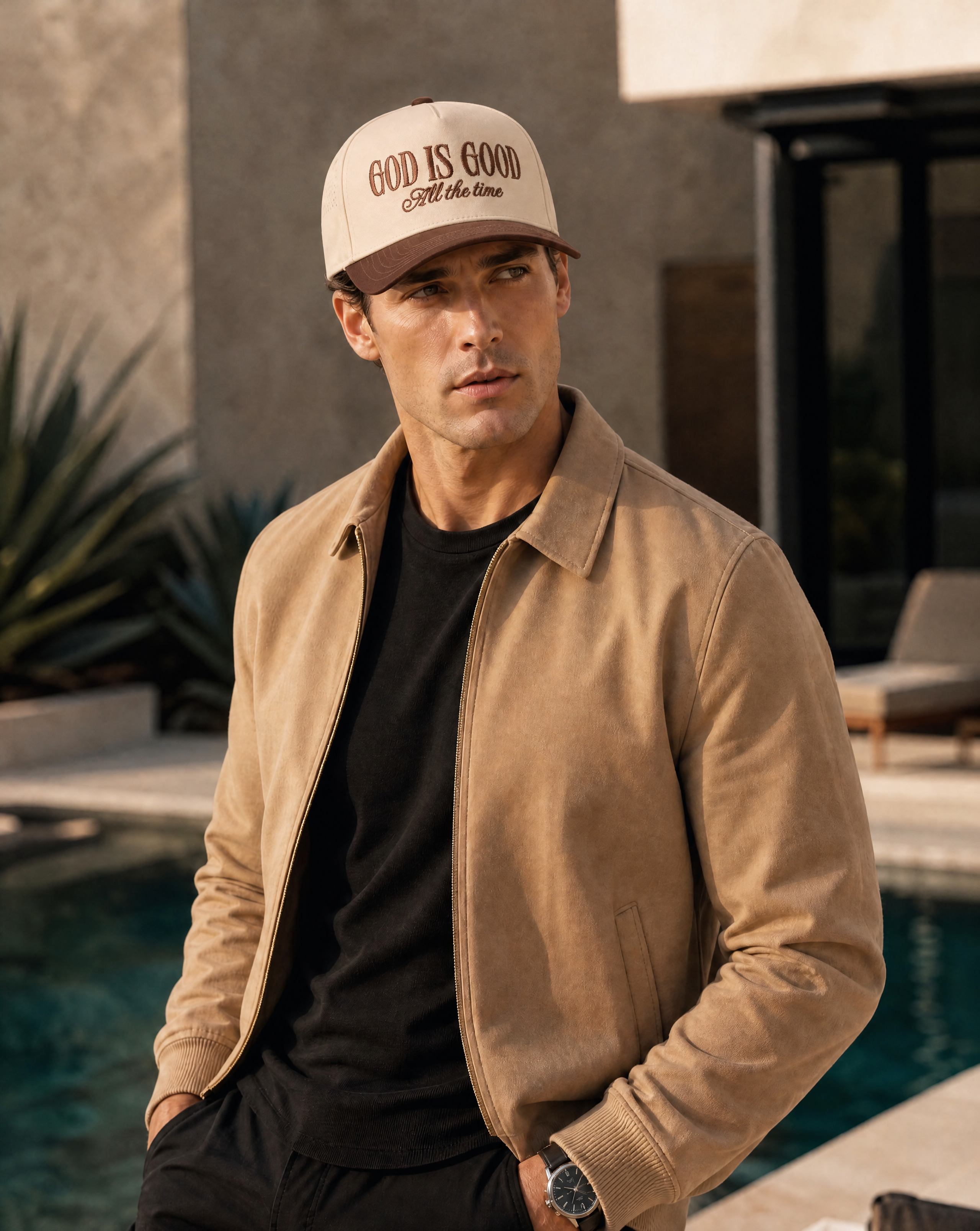 God Is Good All The Time Embroidered Two-Tone Trucker Hat